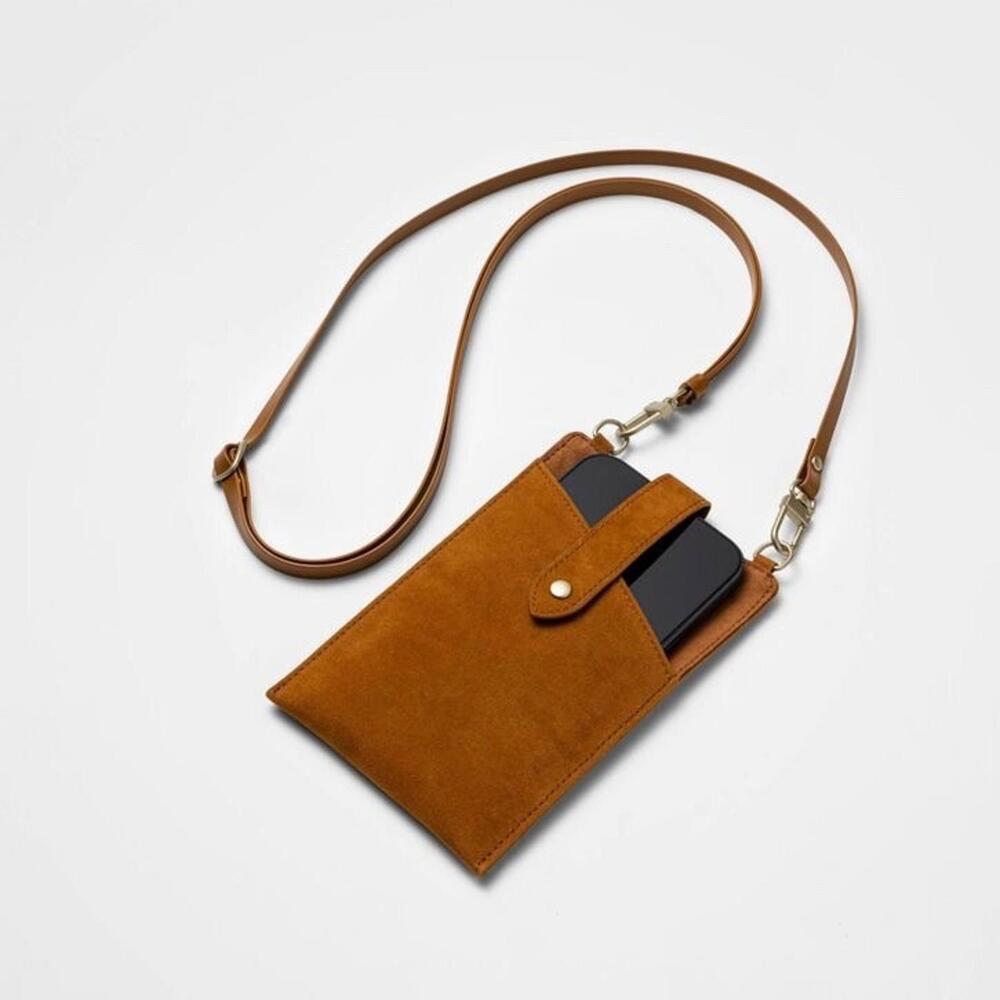 Heyday Tan Brown Faux Leather Crossbody Strap Phone Cards Holder Pouch Bag New - Picture 2 of 6